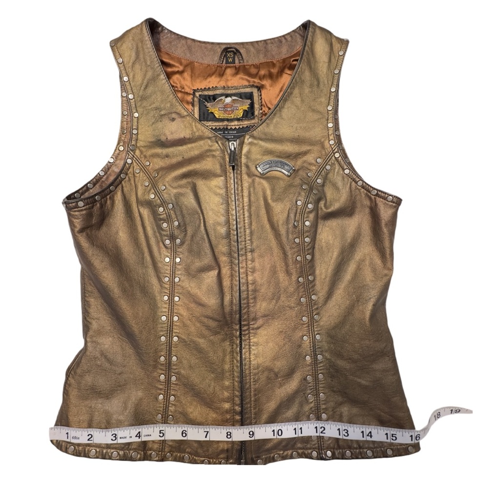 Vintage 2002 HARLEY DAVIDSON Women’s Metallic Leather Sleeveless Zip Front Vest - Picture 15 of 16